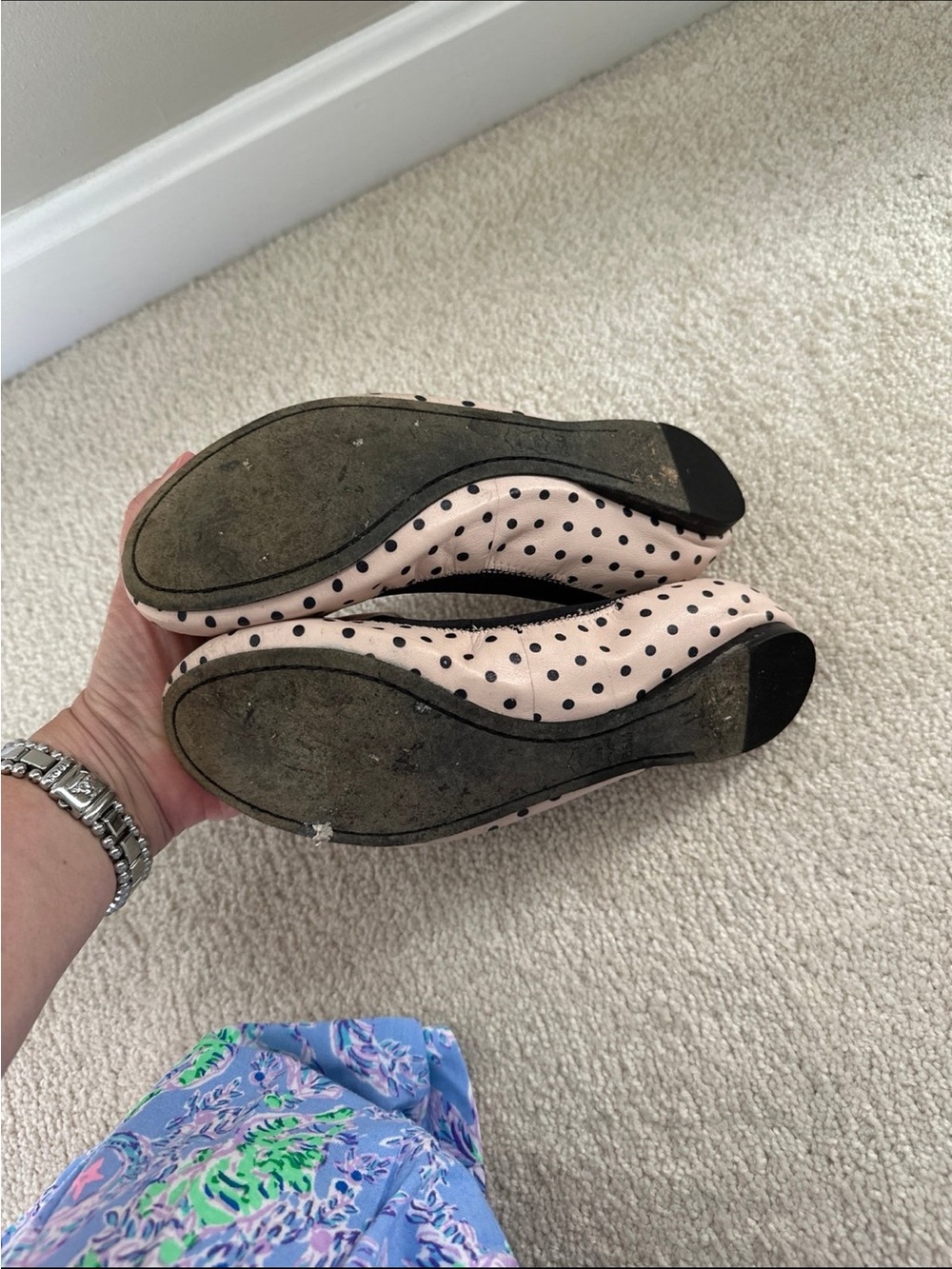 Tory Burch Blush Pink and Black Polka Dot Logo Ballet Flats - Picture 4 of 5